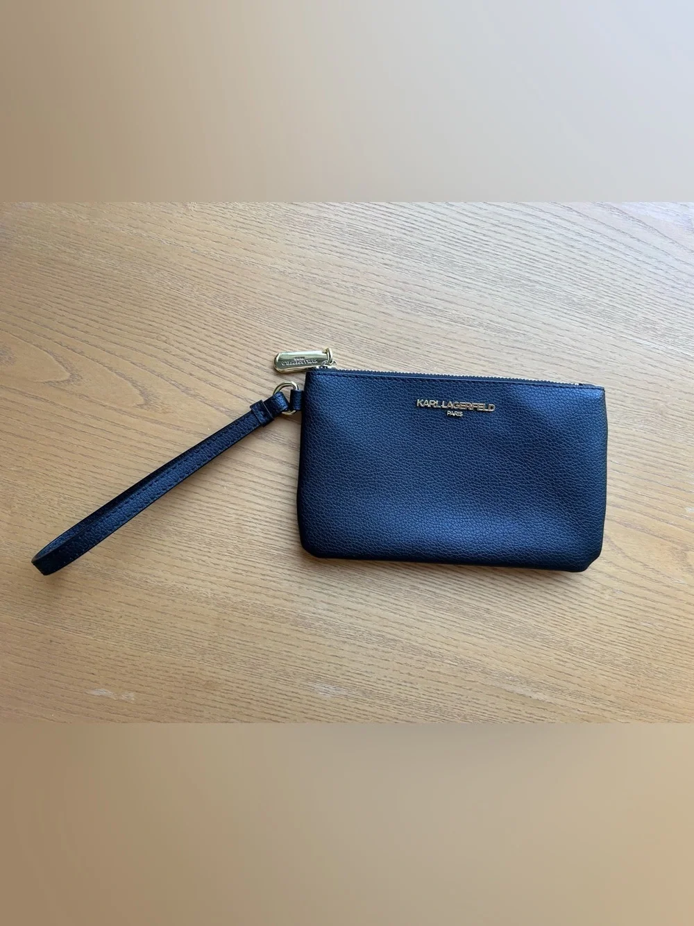 Karl Lagerfeld Black Wristlet Coin Purse with Gold Zip Pull